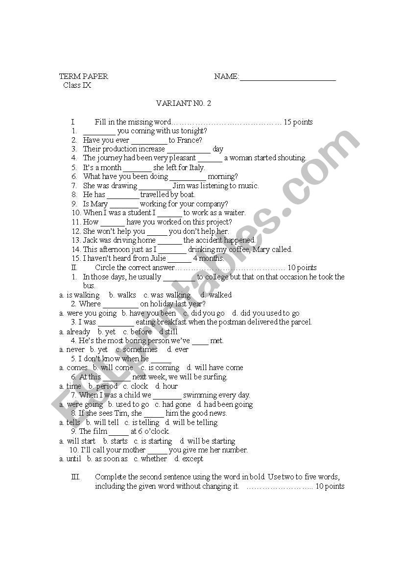 grammar worksheet worksheet