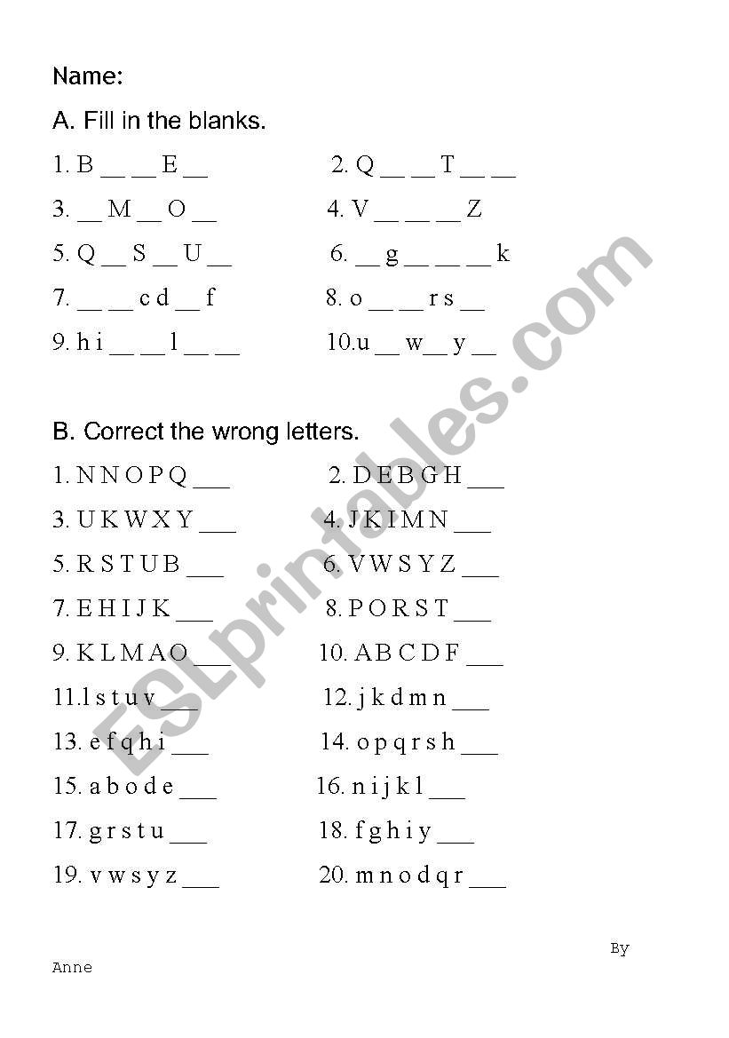 Alphabet order worksheet
