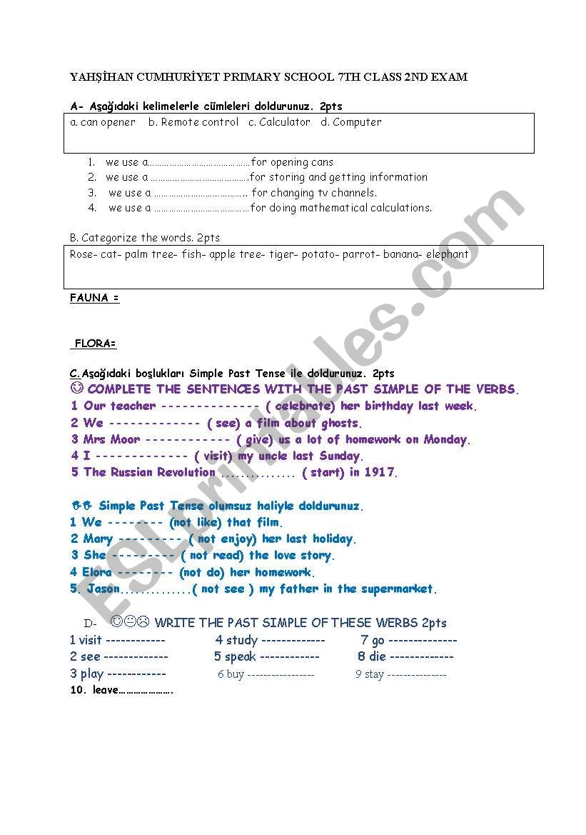 7th grade 2nd exam for myenglish