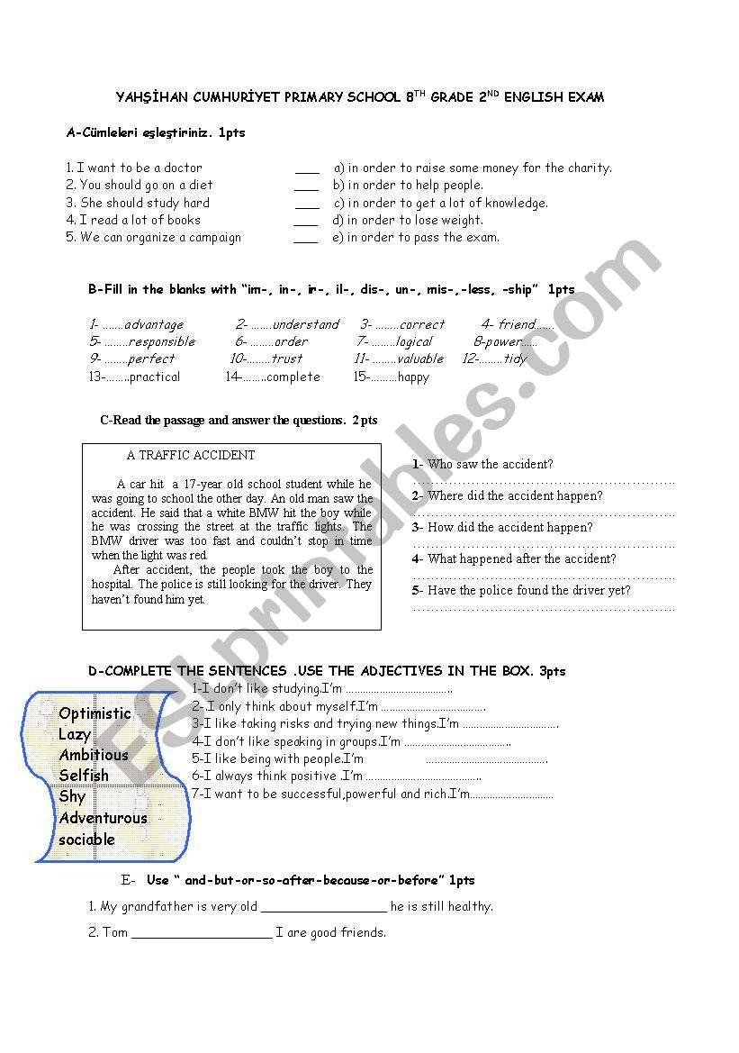 8th grade 2nd exam for myenglish