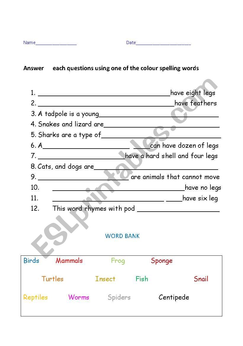 What kind of animal is it? worksheet