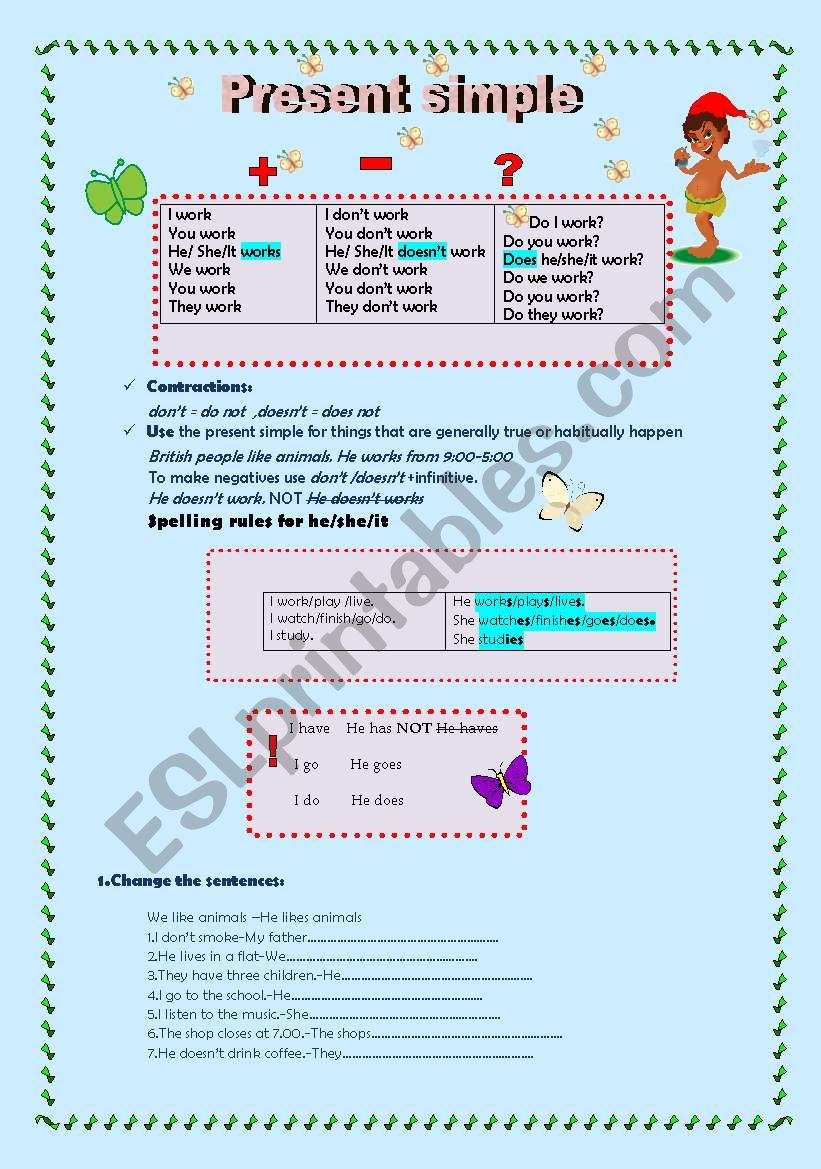 Present simple tense worksheet