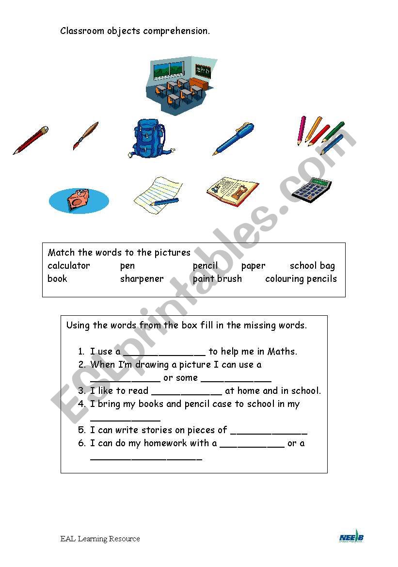 Classroom Objects Comprehension