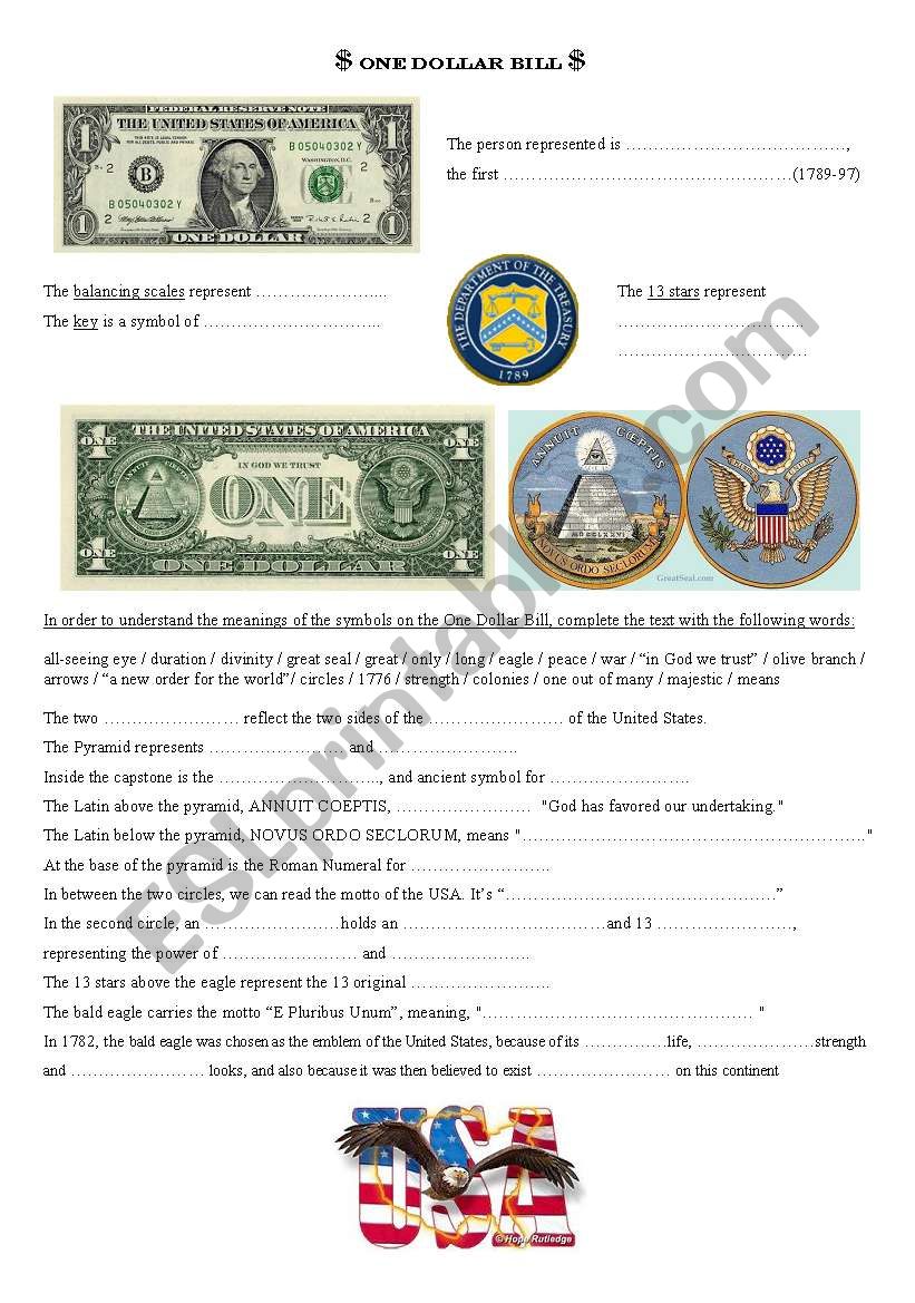 one dollar bill worksheet