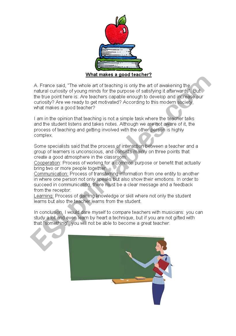 What makes a good teacher? worksheet