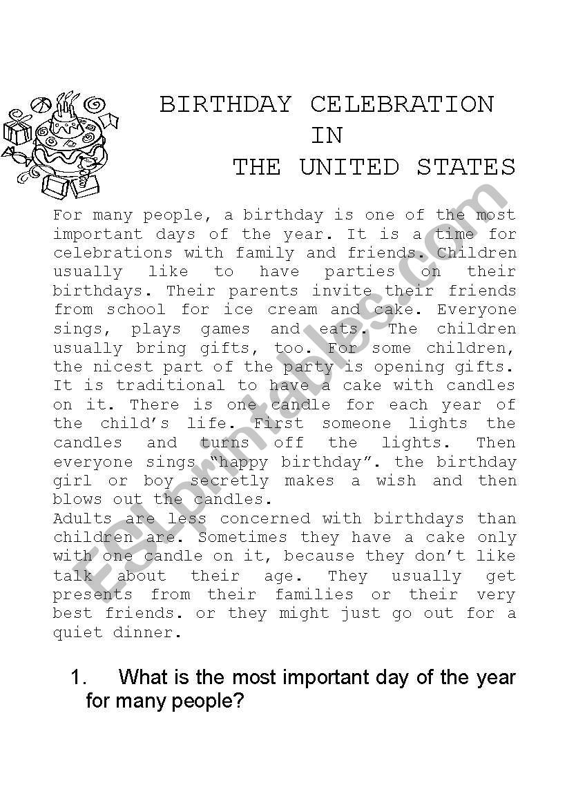 Birthday reading worksheet