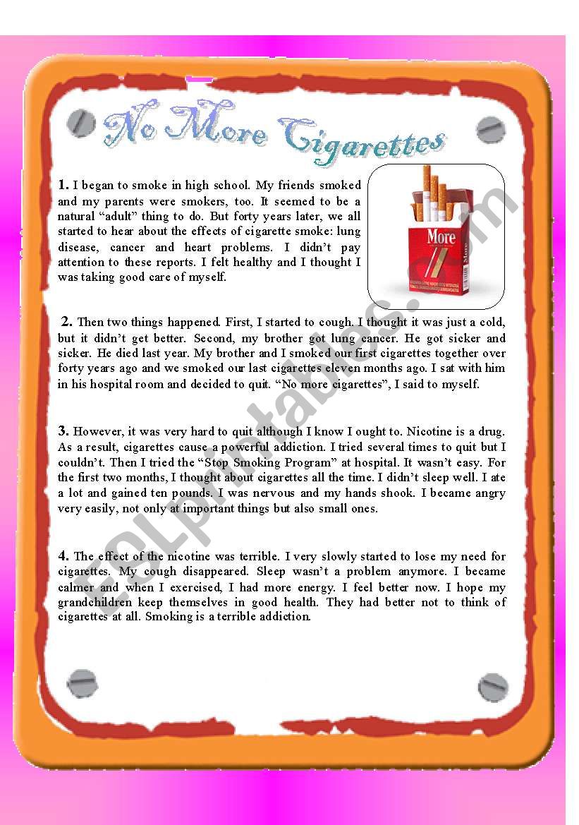 RC : No More Cigarettes worksheet