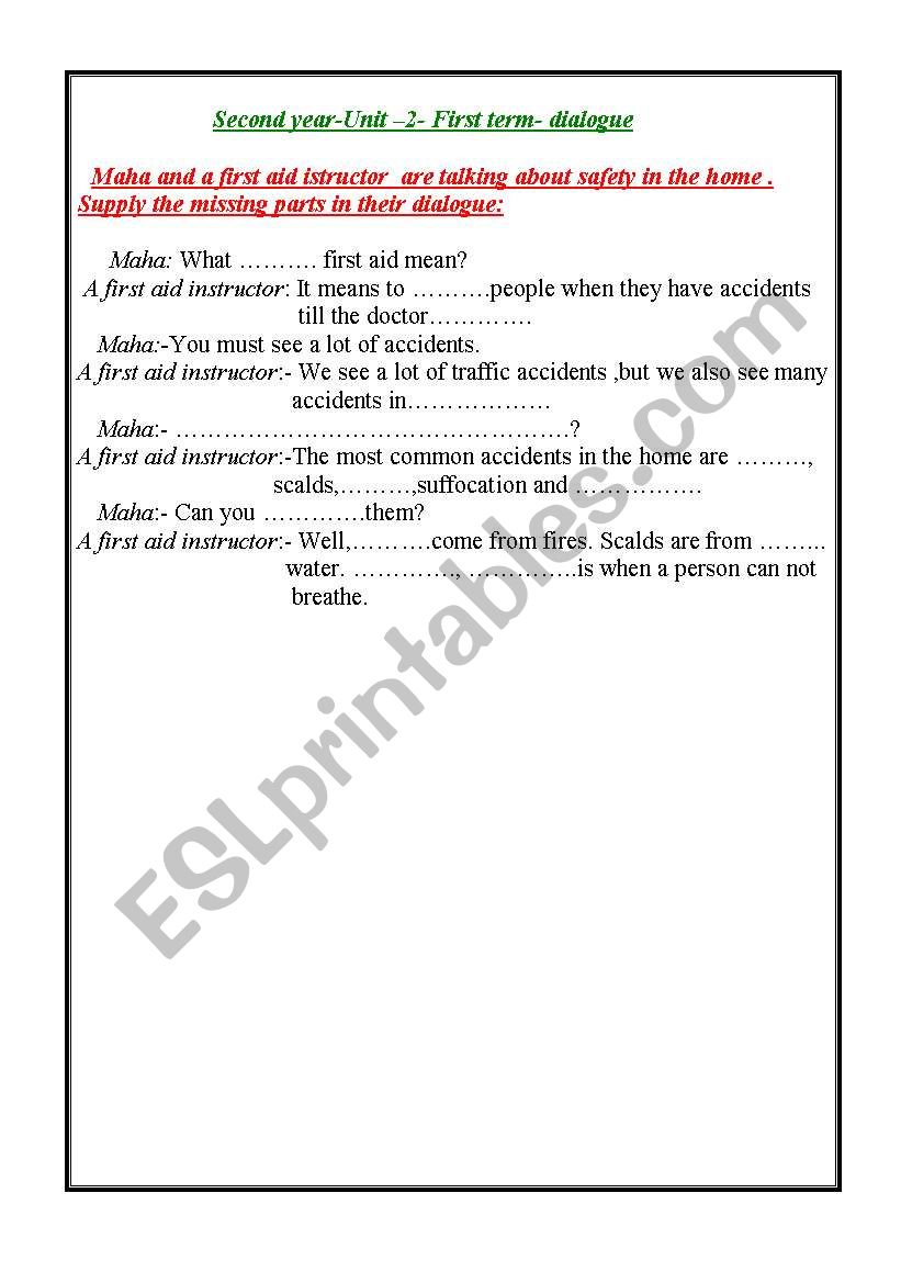 first aid dialogue worksheet