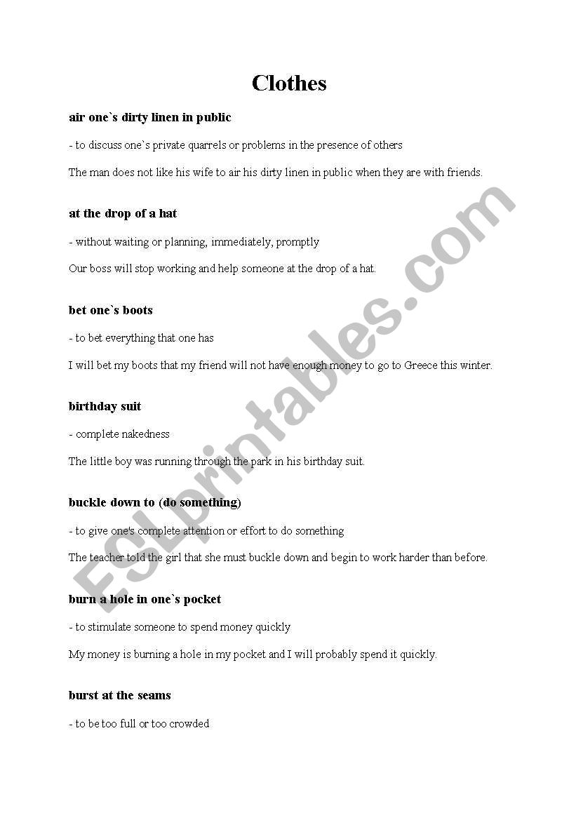 idioms  worksheet