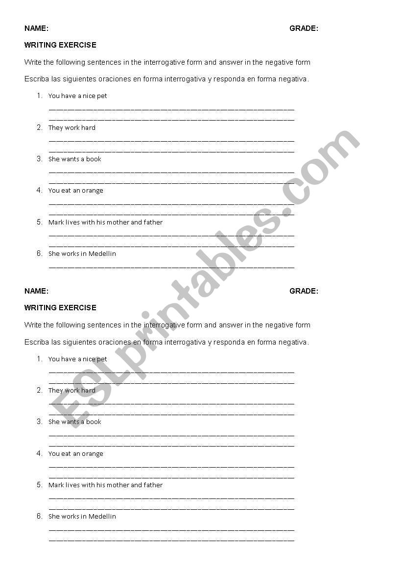 Assessment Do - Does worksheet