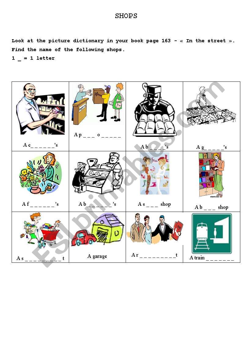 Shops worksheet