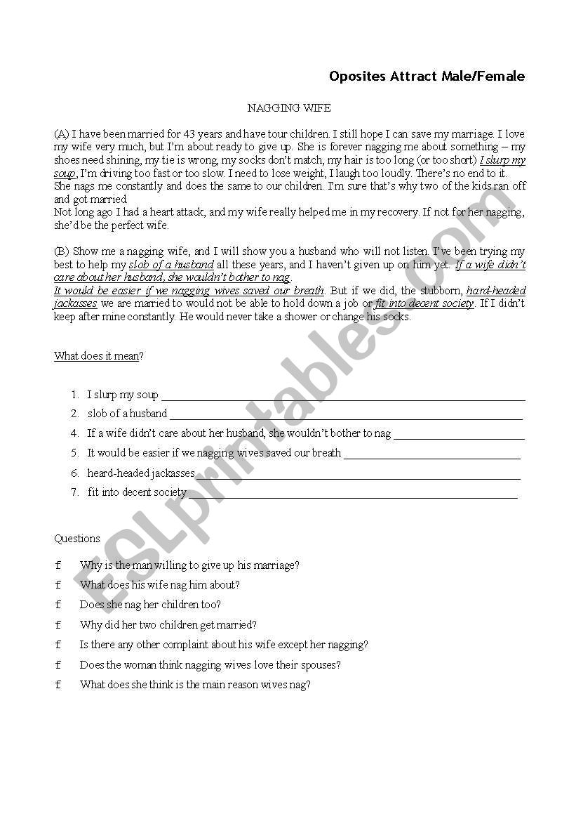 nagging wife worksheet