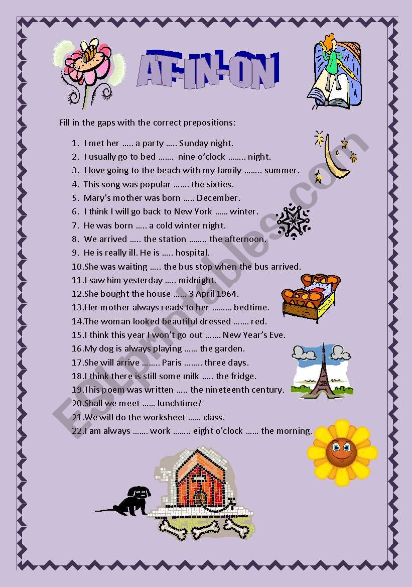 Prepositions AT IN ON worksheet