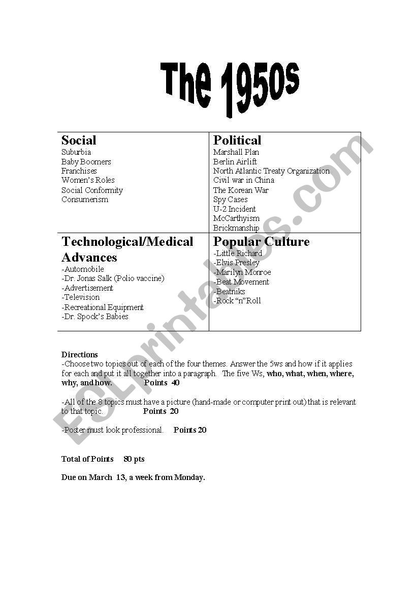 The 1950s worksheet