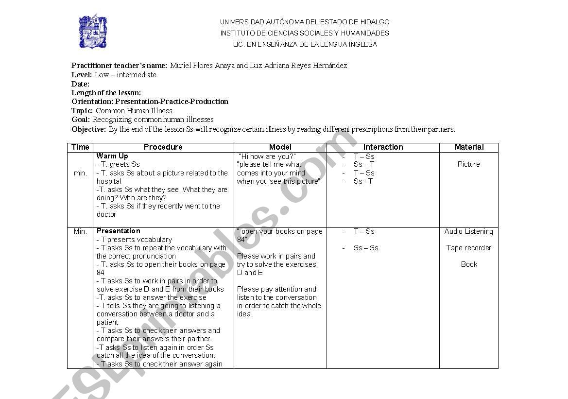 common human illnesses worksheet