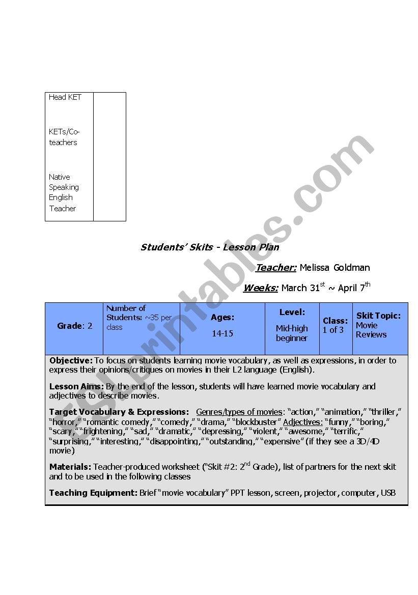 How to Write Movie Reviews worksheet