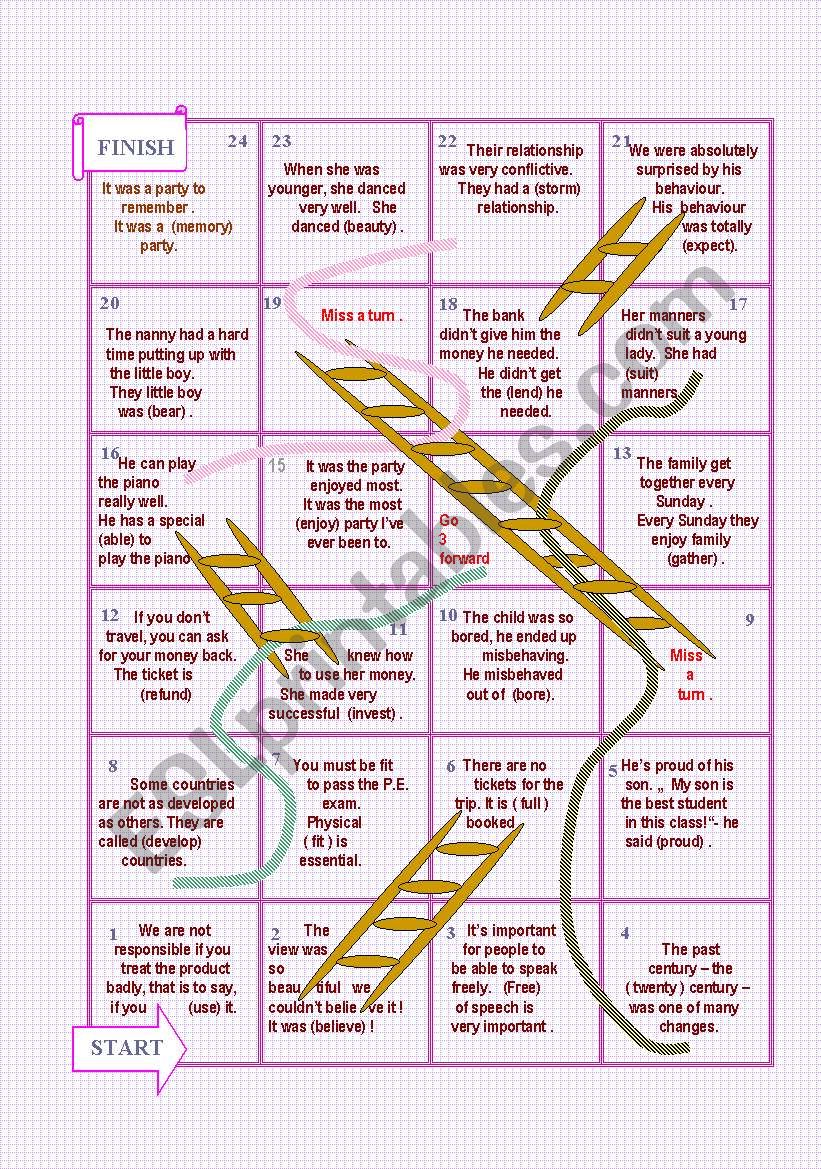 Snakes and ladders n 2  : Word formation