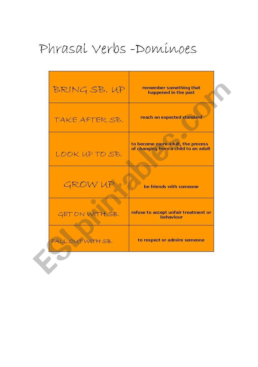 PHRASALS DOMINOES - FAMILY worksheet