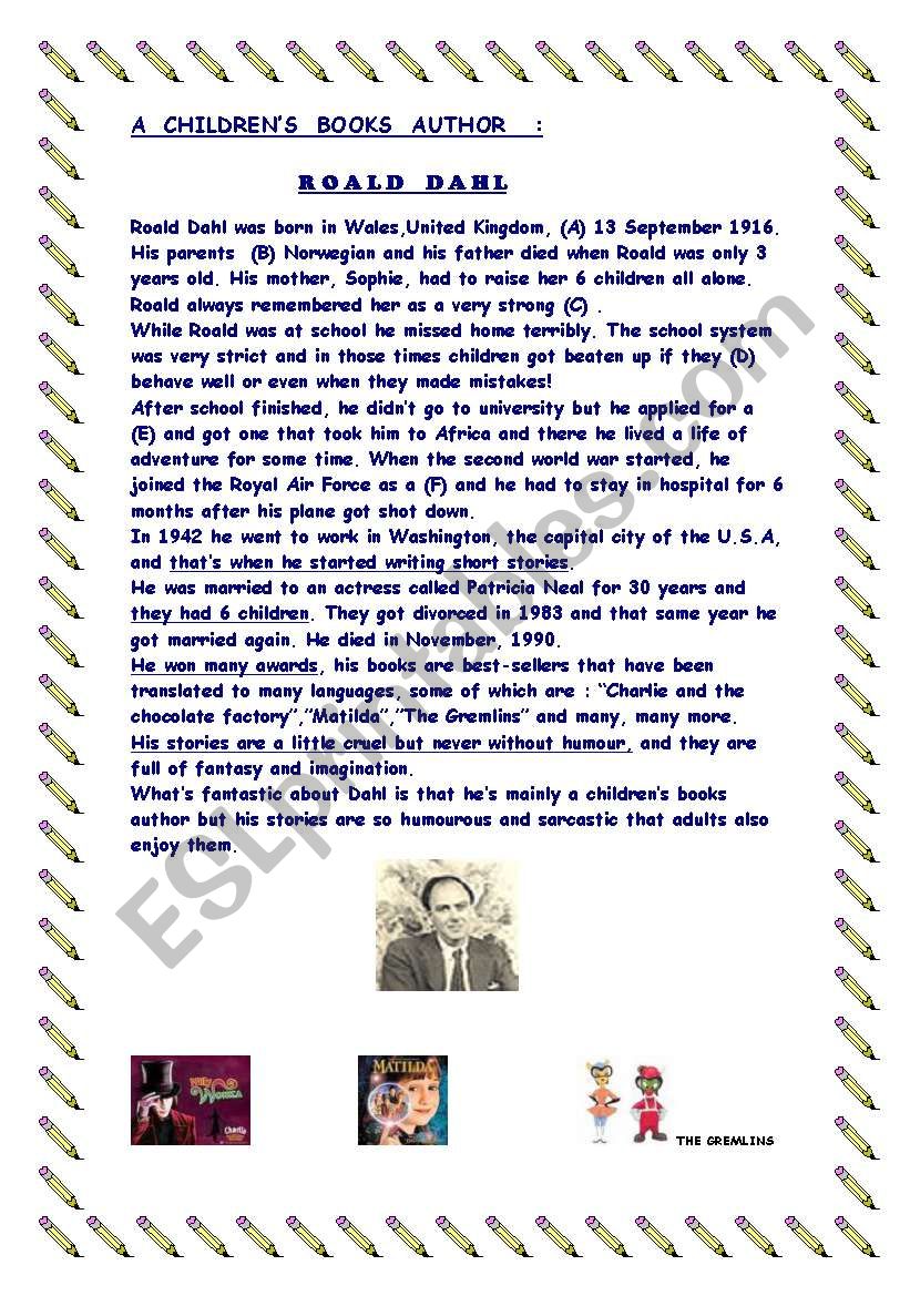 Roald Dahls biography worksheet