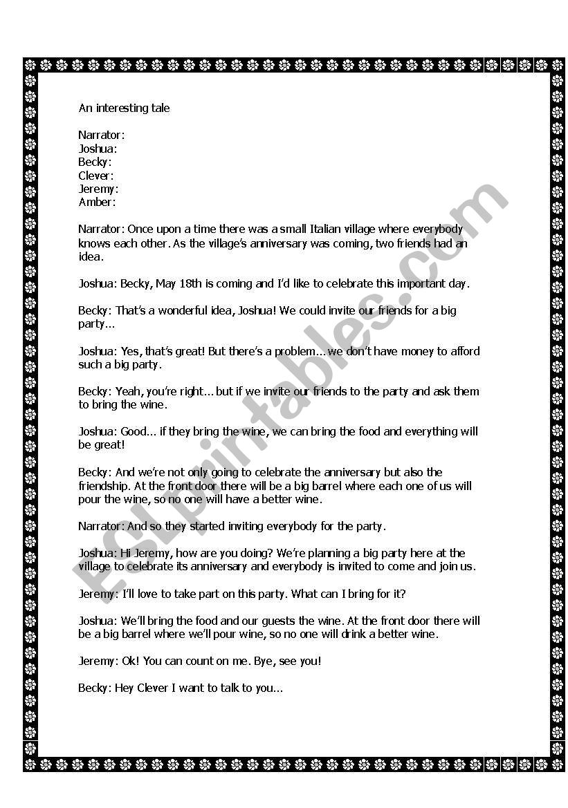 An interesting tale worksheet