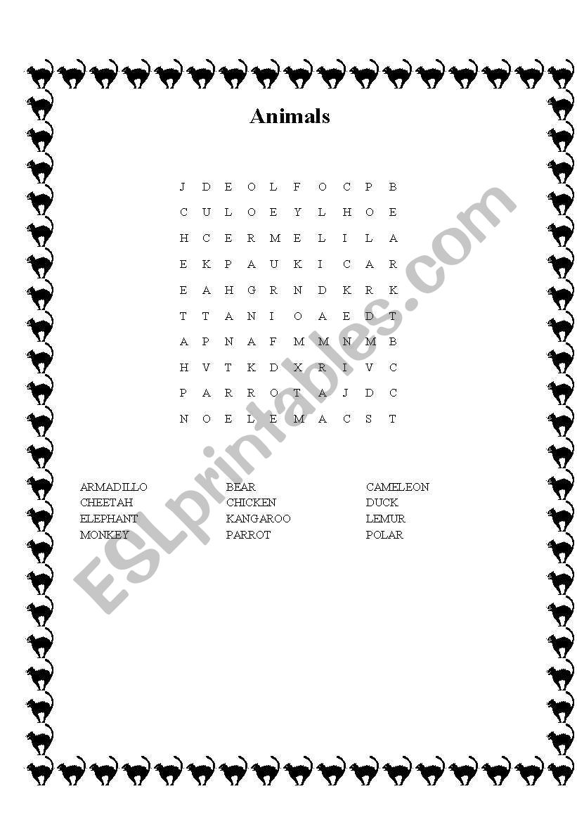 Word search - Animals worksheet