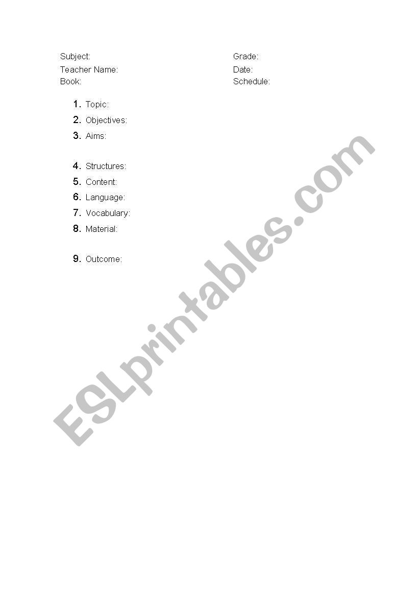 Lesson Plan template (simple) worksheet
