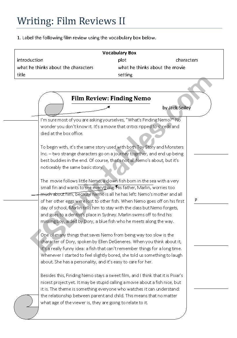 Writing: Film Reviews II worksheet