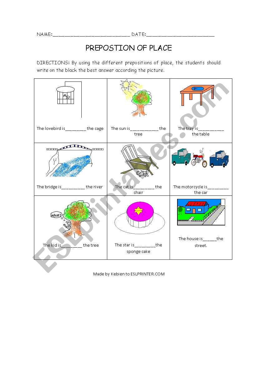 Preposition of place worksheet