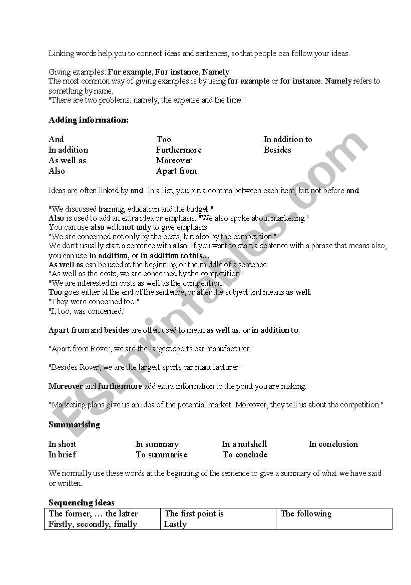 Useful Linking words worksheet