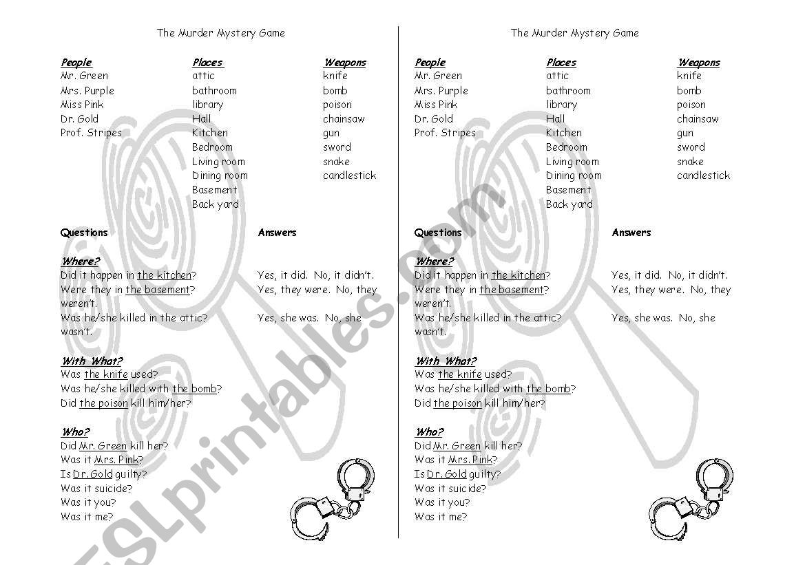 Murder Mystery Game worksheet