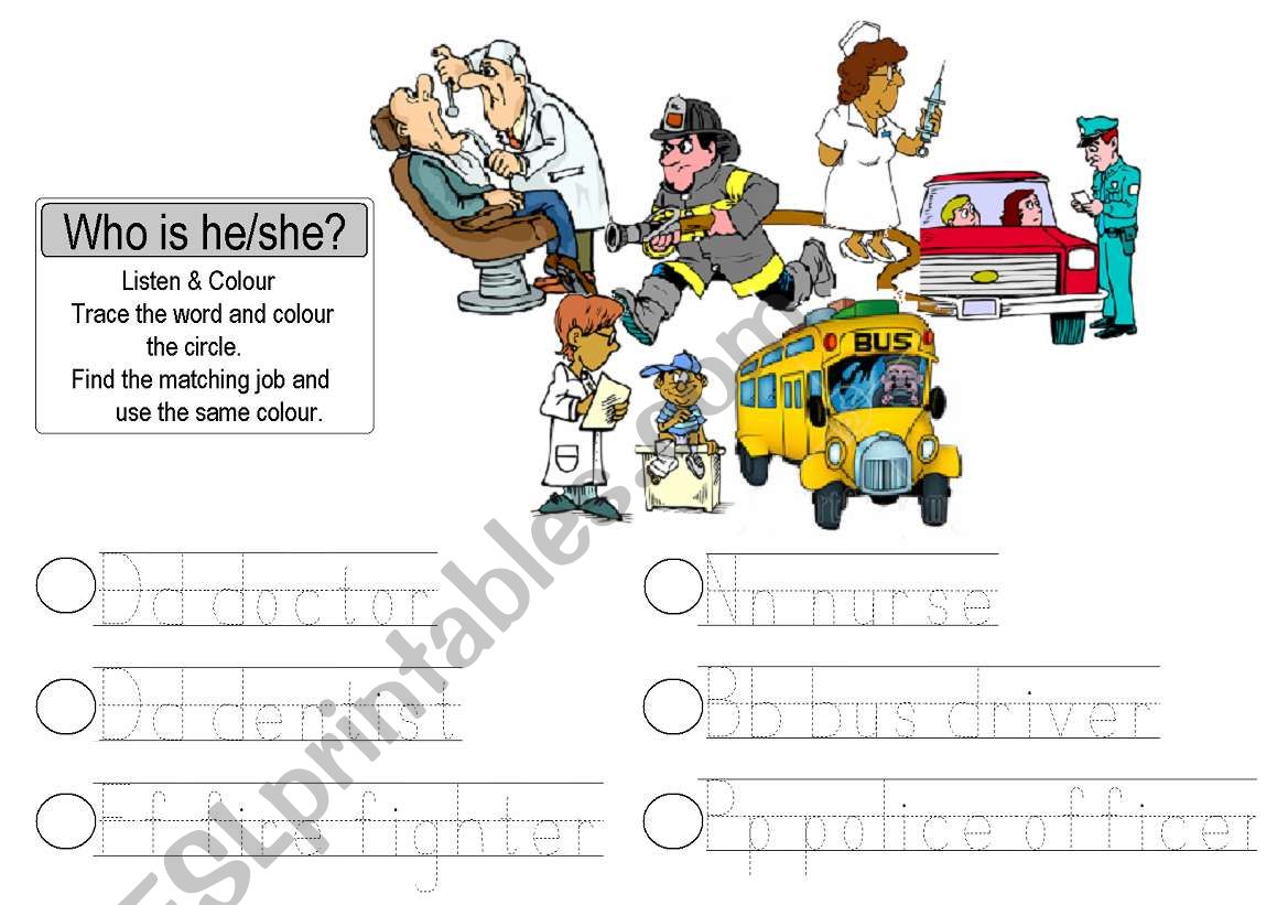 Jobs picture and tracing worksheet