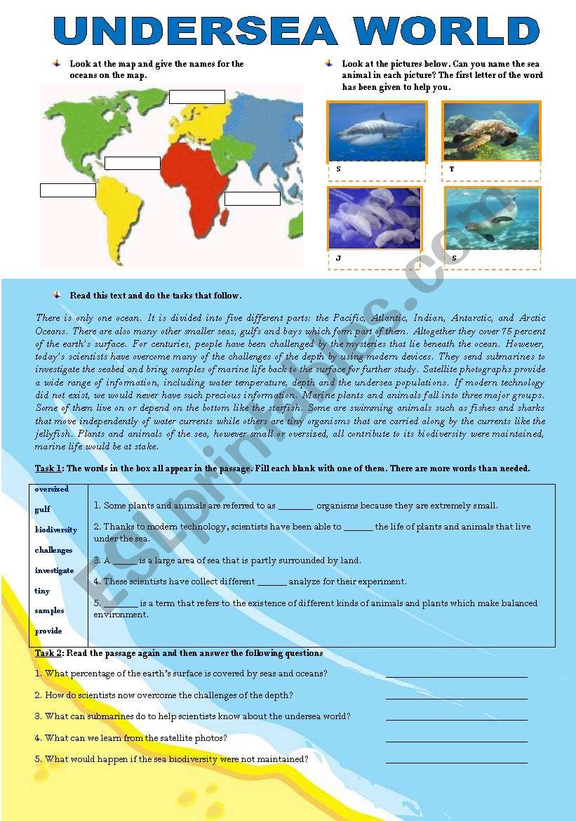 UNDERSEA WORLD worksheet