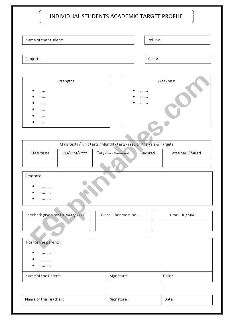 Students Academic Target Profile