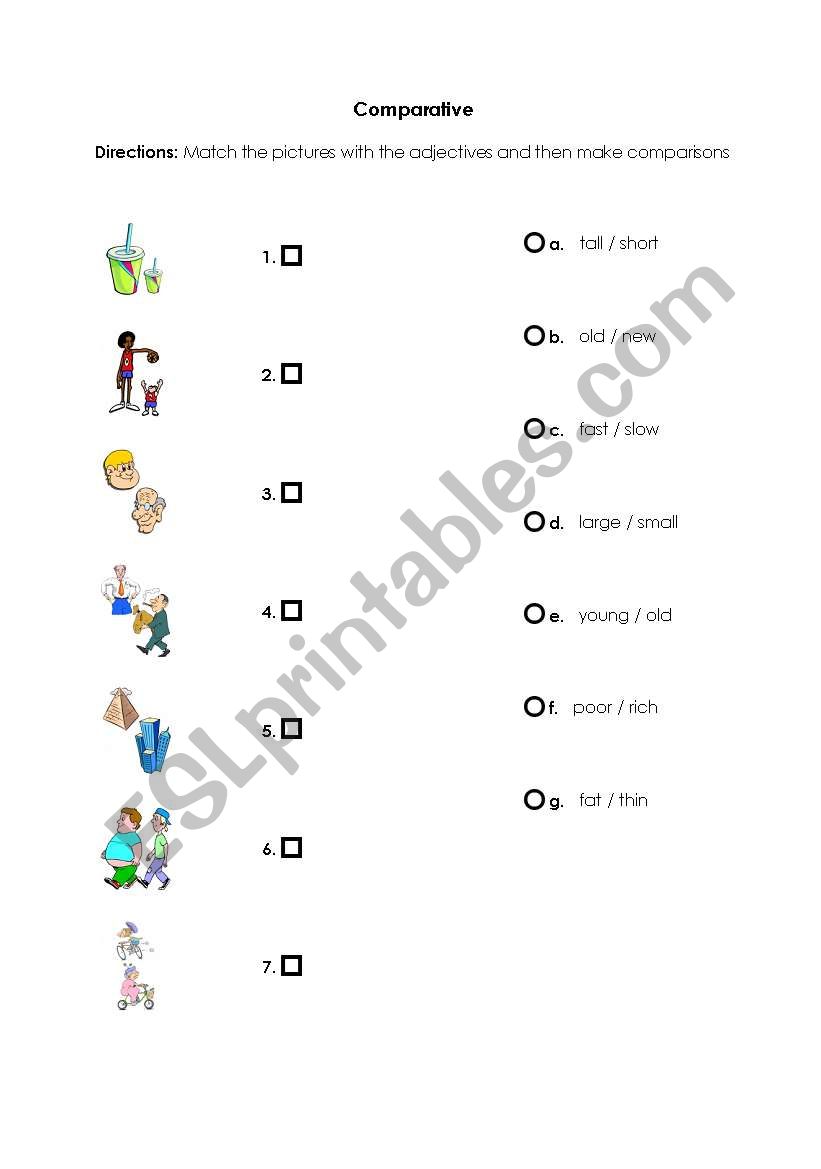 comparative adjectives matching worksheet