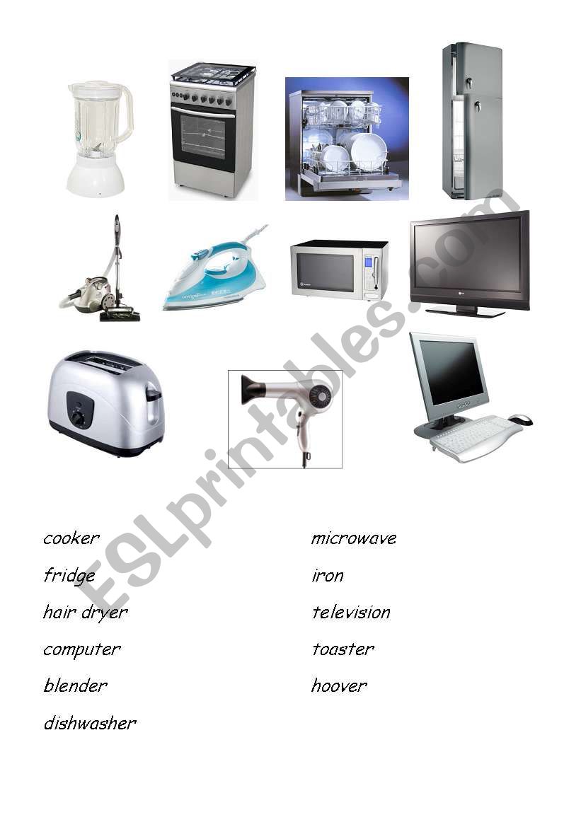 household appliances worksheet