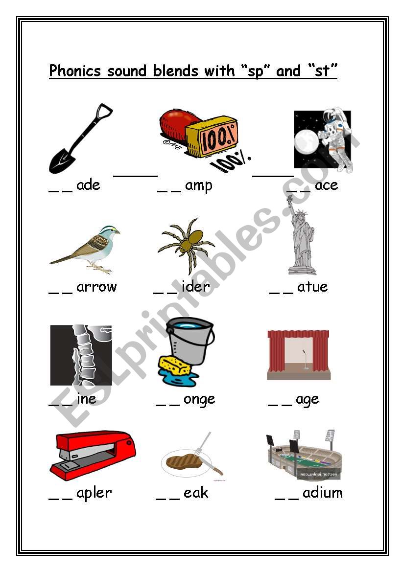 Phonics St And Sp Sound Blends Esl Worksheet By Gerbrandeeckhout