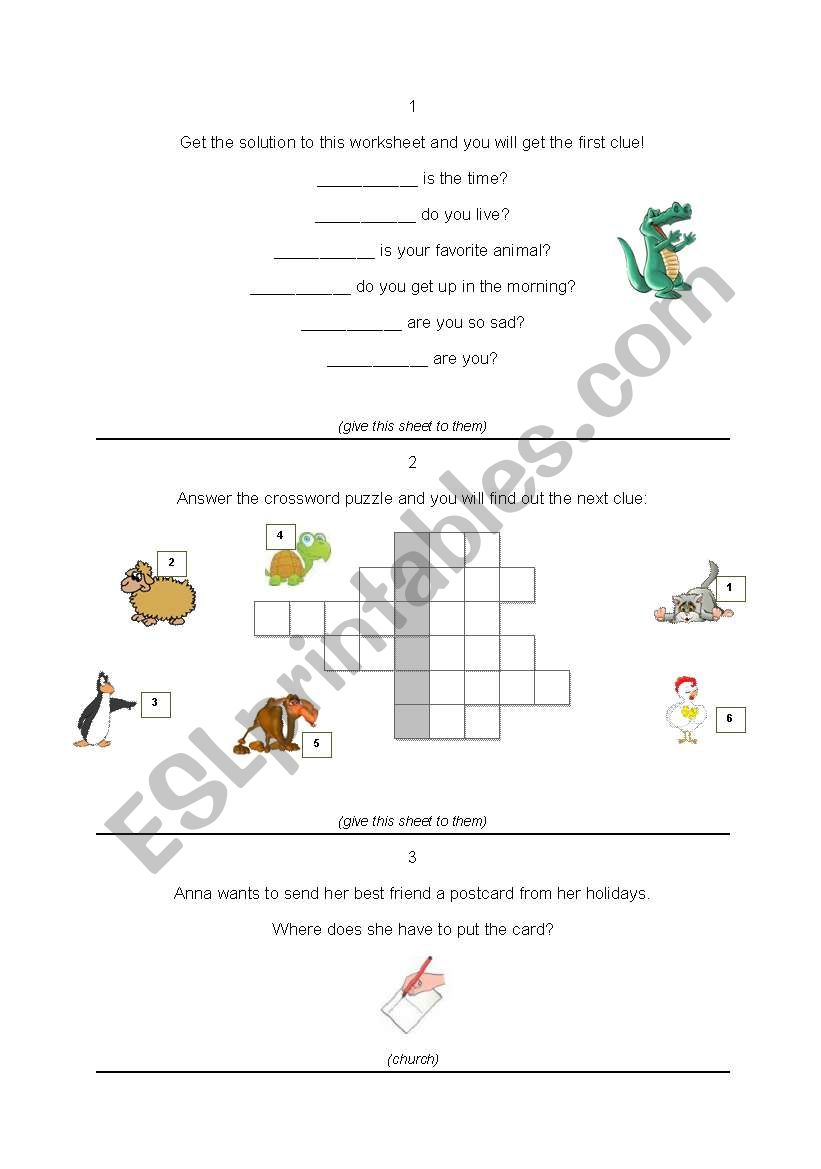 Treasure hunt worksheet