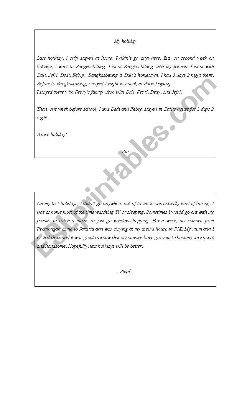 recount text worksheet