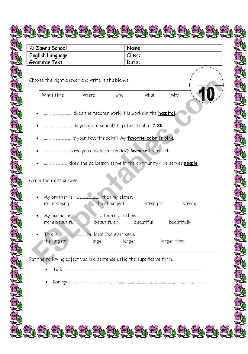 Adjectives  worksheet