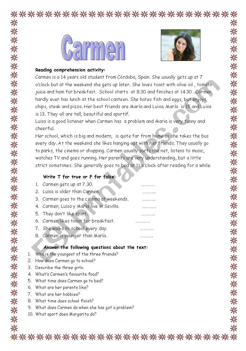 READING COMPREHENSION worksheet