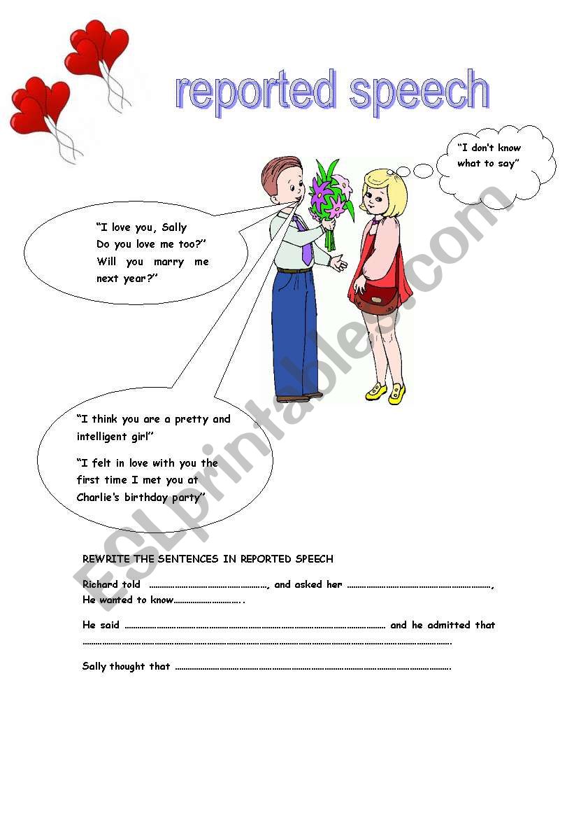 reported speech worksheets for esl