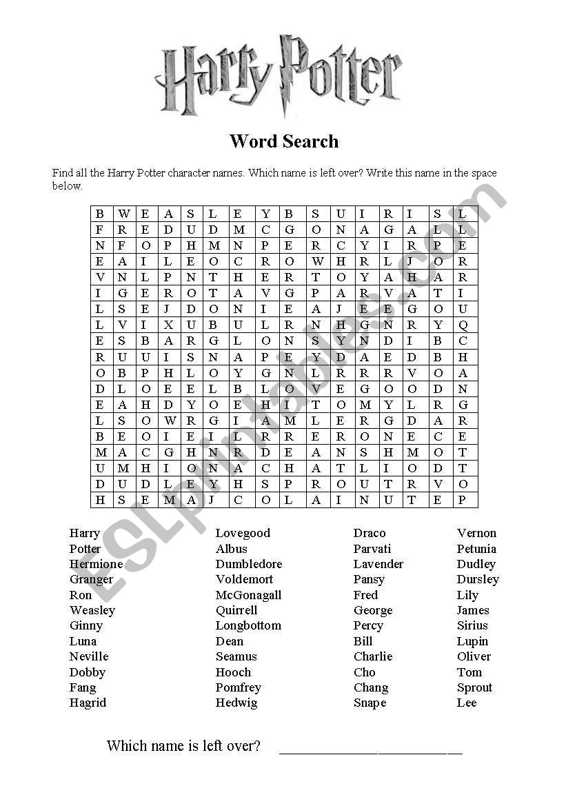 Harry Potter Word Search 2 worksheet