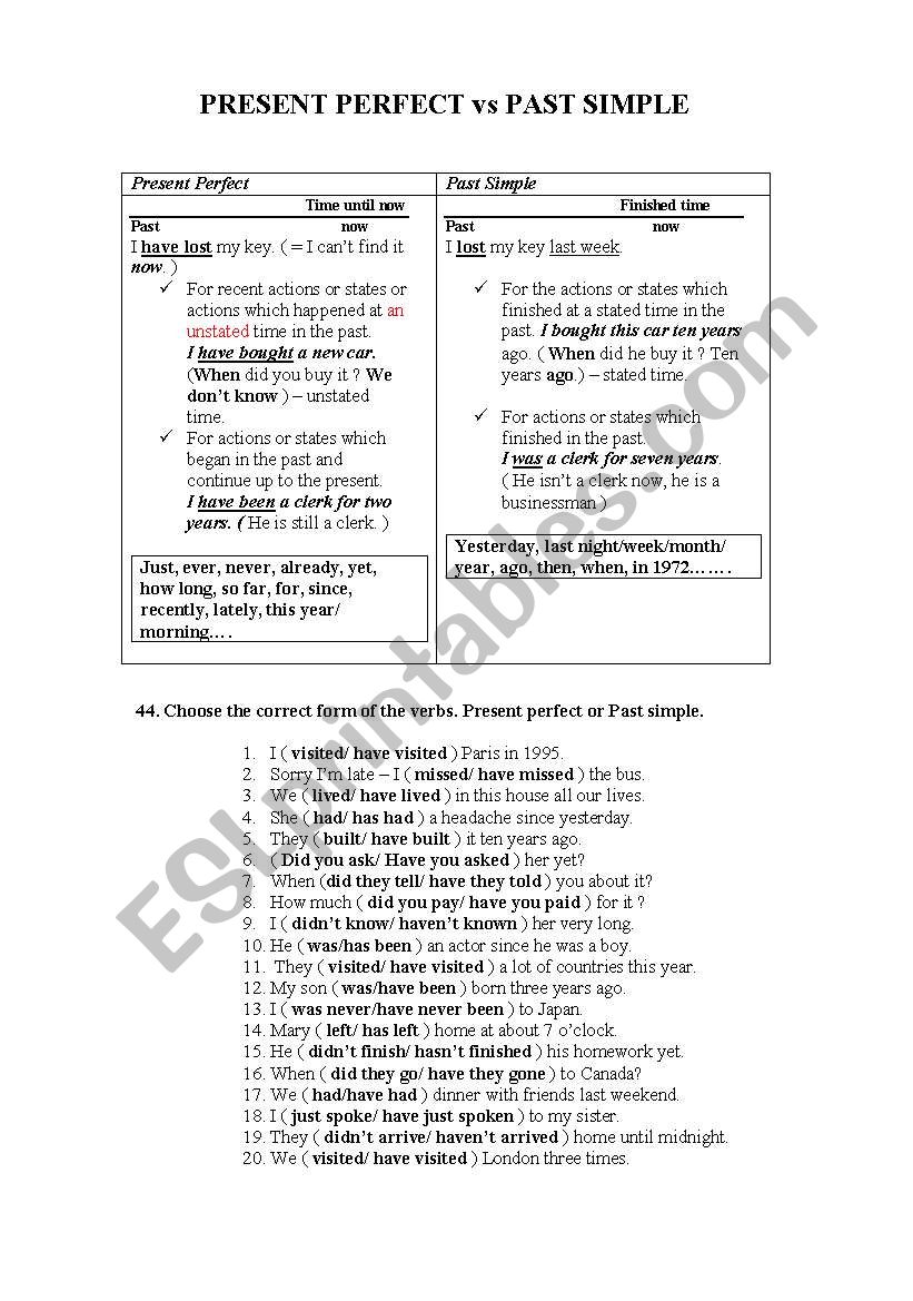 Present Perfect & Past Simple worksheet