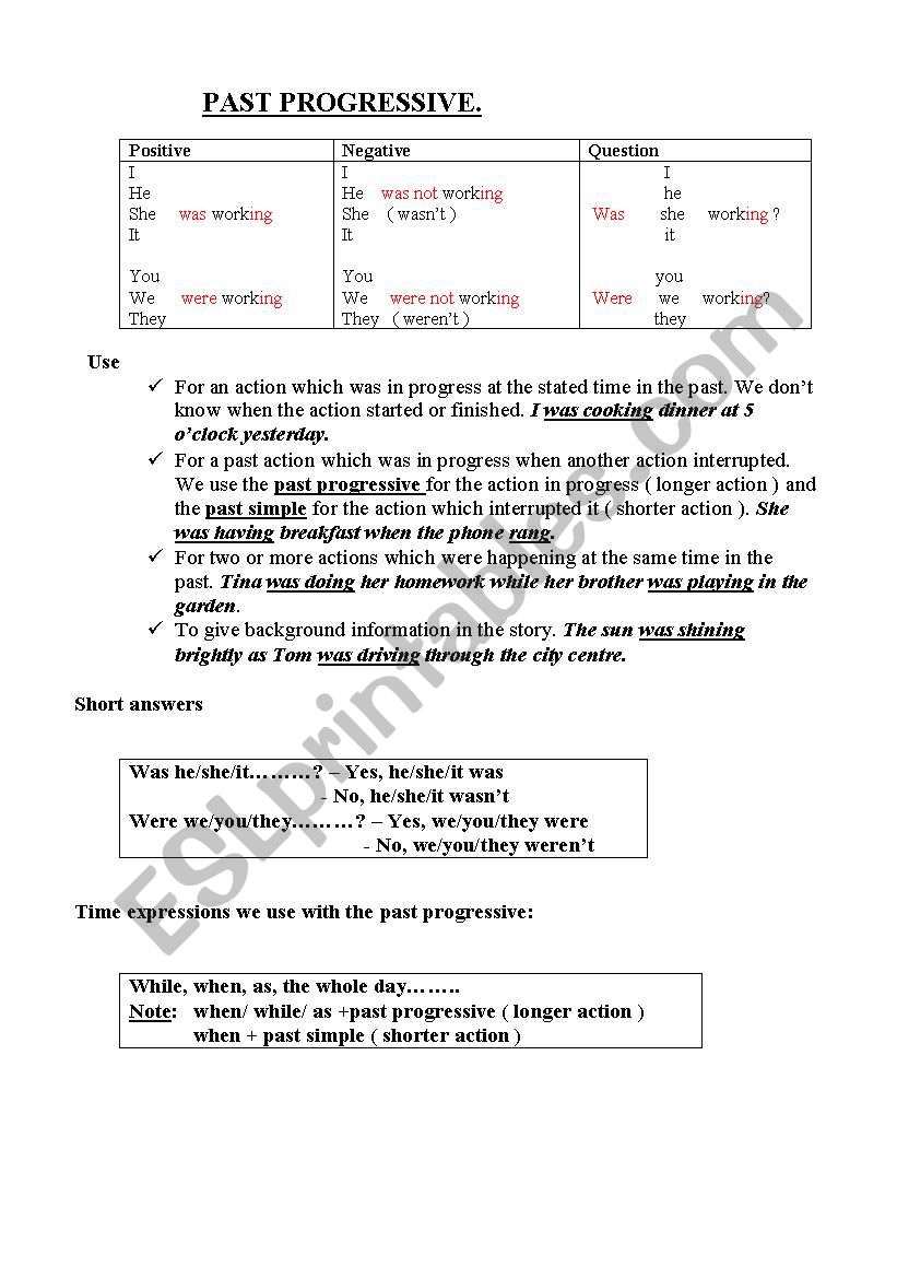 Past Progressive worksheet