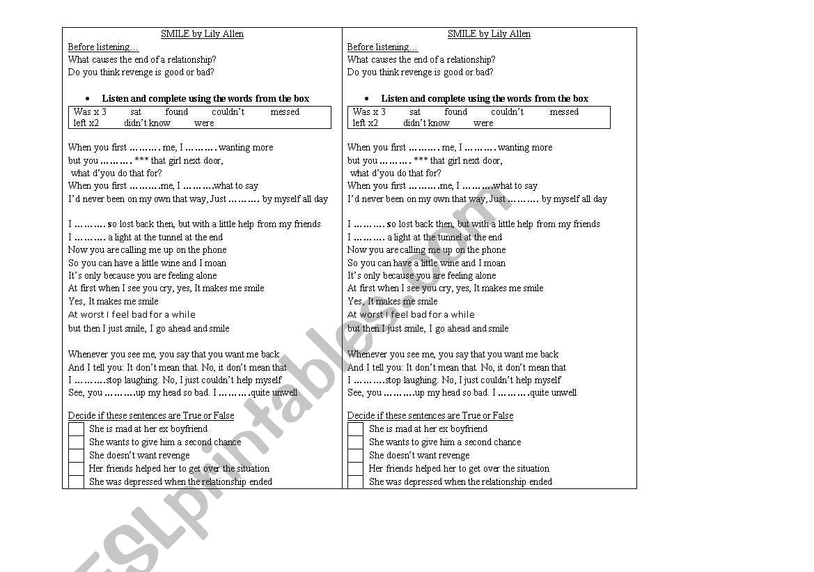 Smile  worksheet