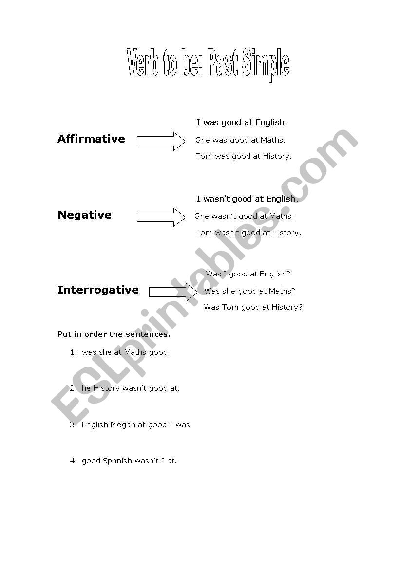 Pas Simple verb to be ( was) worksheet
