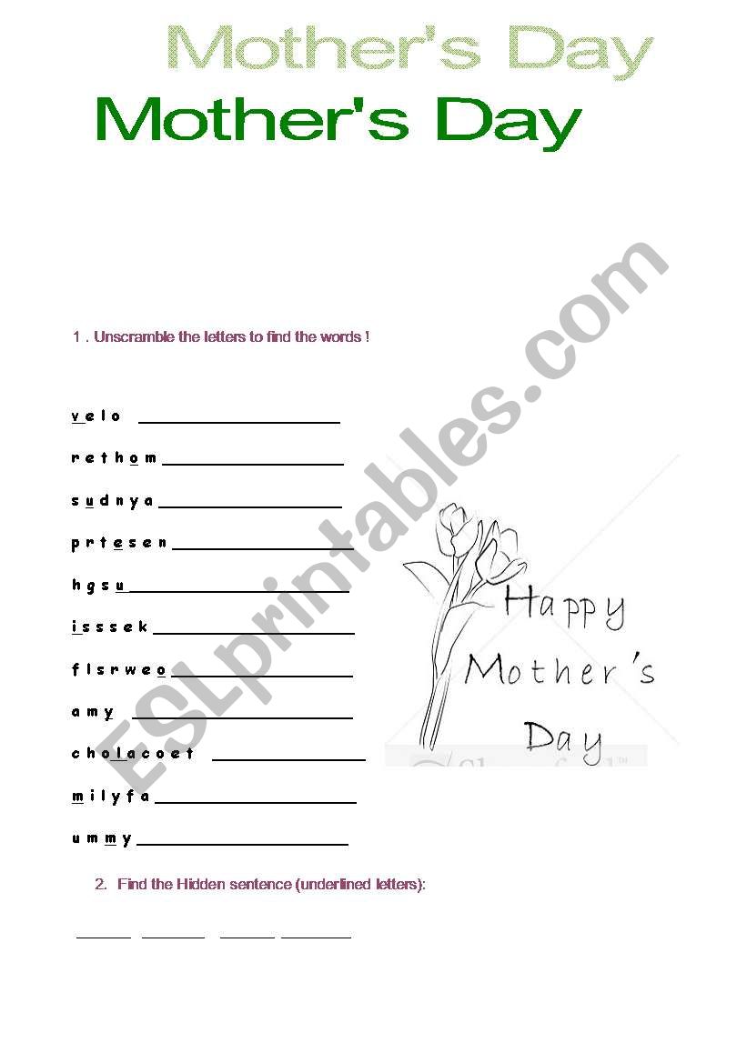 Mothers day worksheet