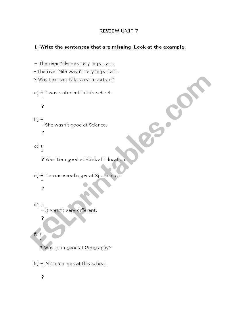 Was practise worksheet