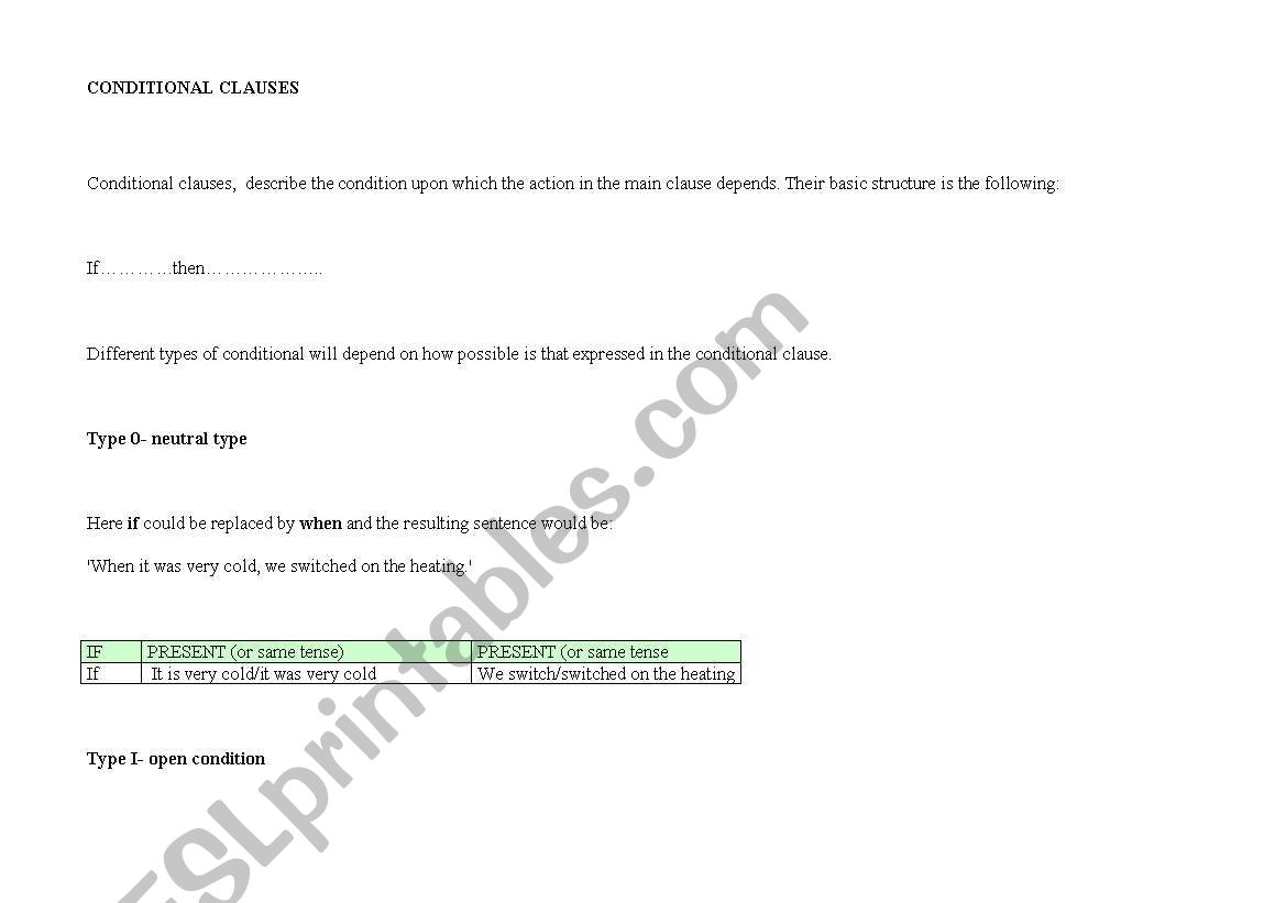 CONDITIONAL CLAUSES worksheet