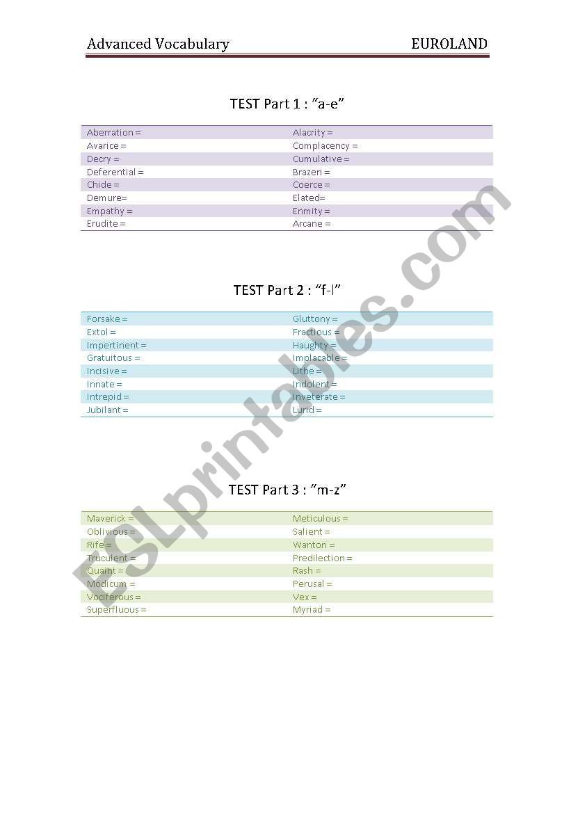 3 Tests for Advanced Vocabulary